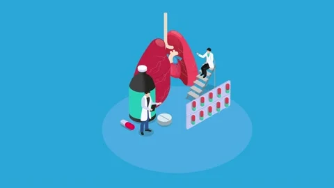 Two doctors examining lungs near drugs in hospital Stock Footage 217265175