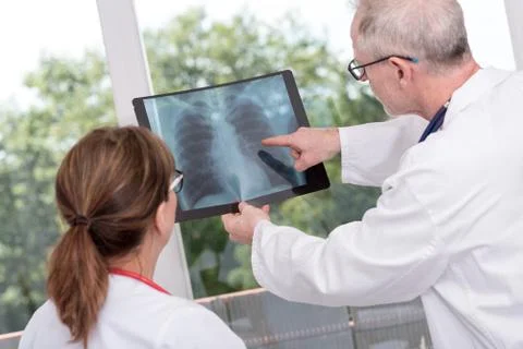 Two doctors examining x-ray report Stock-Fotos