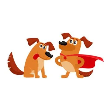 Two dog characters, in superhero cape, admiring Stock Illustration