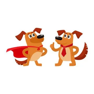 Two dog characters, in superhero cape, thumb up 스톡 일러스트
