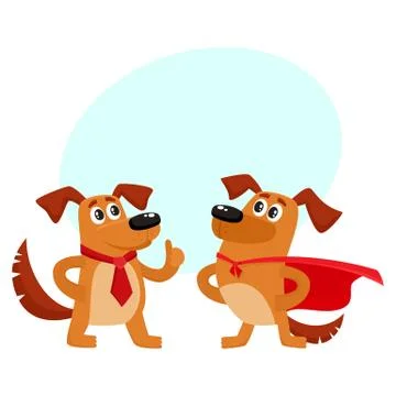 Two dog characters, in superhero cape, thumb up 스톡 일러스트