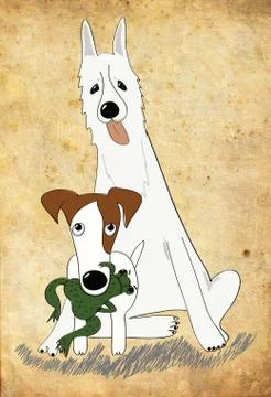 Two dogs with frog prey 스톡 일러스트