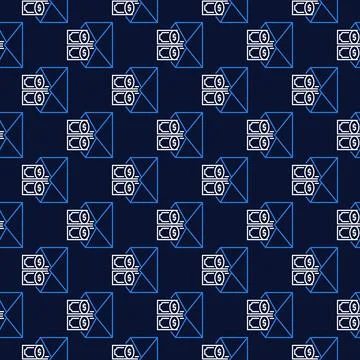 Two Dollar Banknotes in Envelope vector dark line seamless pattern 스톡 일러스트