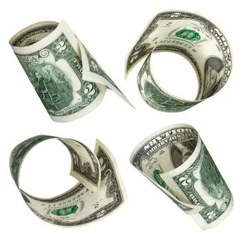 Two dollar bills isolated on white Stock Photos