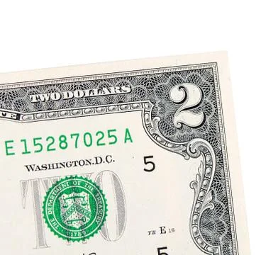 Two dollars isolated on white background Foto stock