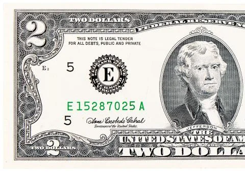 Two dollars isolated on white background Stock Photos