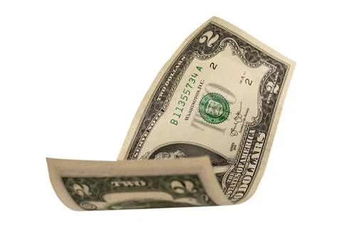 Two dollars isolated on a white background Stock Photos