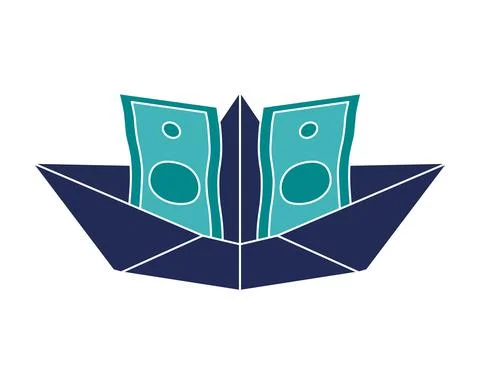 Two dollars in a paper boat. Stock Illustration
