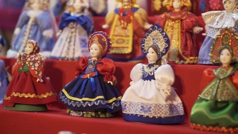 Two dolls in national Russian clothes Stock Footage