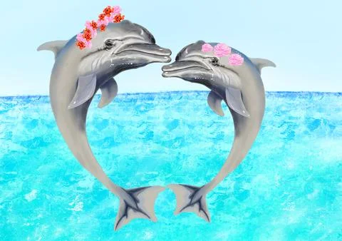 Two dolphins are looking at each other Stock Illustration
