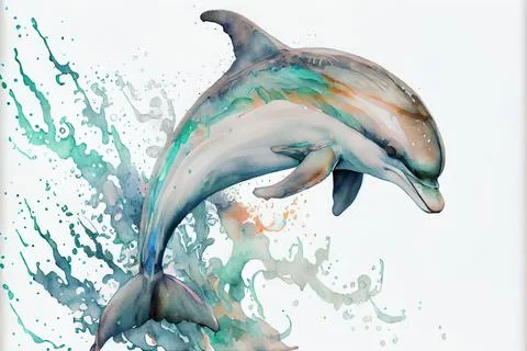 Two dolphins are playing with water on the surface of a white sheet Stock Illustration