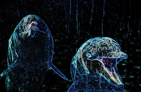 Two dolphins on a black background Stock Illustration