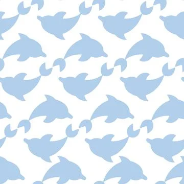 Two dolphins circling in a circle. Repeating vector pattern. Stock Illustration