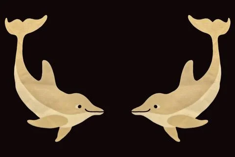 Two Dolphins Facing Each Other on Black Background Stock Illustration