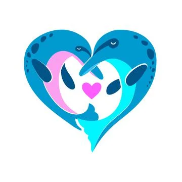 Two dolphins in heart. Vector illustration. Cute beautiful in flat style Stock Illustration