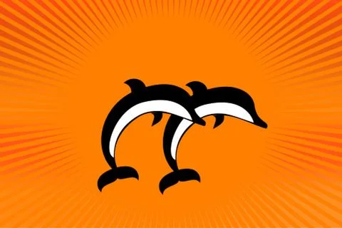 Two dolphins in the rays of the evening sun Stock Illustration