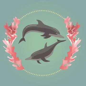 Two dolphins with the seaweeds 库存插图