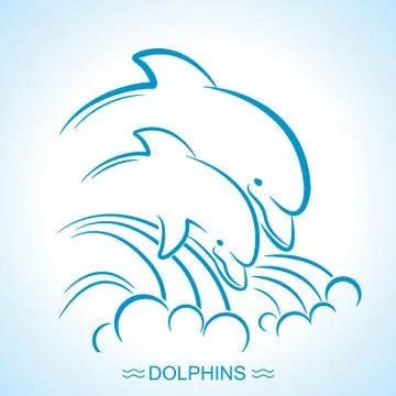 Two dolphins. Vector illustration of parent and baby underwater Stock Illustration