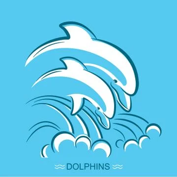 Two dolphins.Vector symbol illustration of parent and baby underwater Stock Illustration