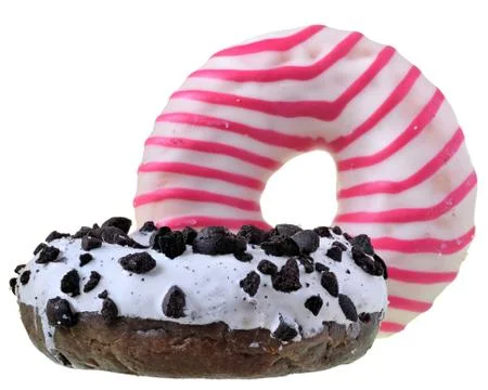 Two donut covered with icing Isolated Stock Photos