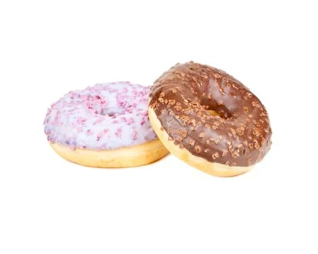 Two donuts with glaze isolate Stock Photos