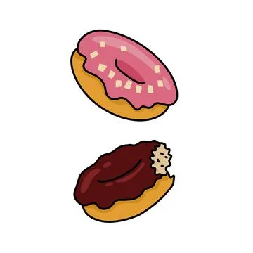 Two donuts with pink and brown icing on them. Sweet snack food with glaze Stockillustratie
