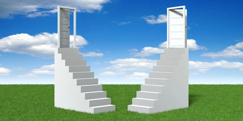 Two doors and steps concept - 3D illustration Stock Illustration