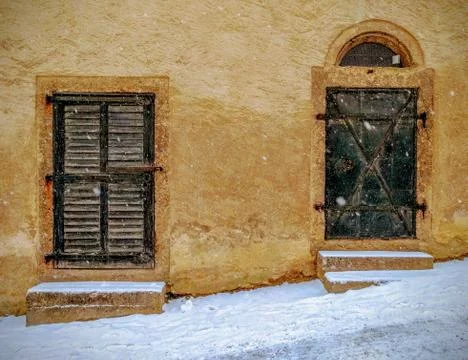 Two doors closed for winter Stock Photos