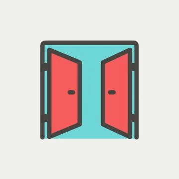 Two doors thin line icon Stock Illustration