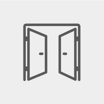 Two doors thin line icon Stock Illustration
