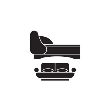 Two double beds black vector concept icon. Two double beds flat illustration Stock Illustration
