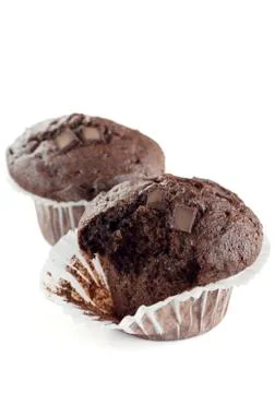 Two double chocolate muffins Stock Photos
