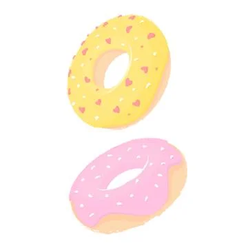 Two doughnuts with pink and yellow icing fly Stock Illustration