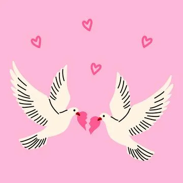 Two doves sharing a broken heart with love Illustrazione stock