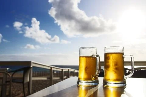Two draft beers on the table Stock Photos