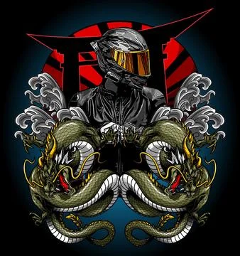 Two dragons and a biker vector template (4) Stock Illustration