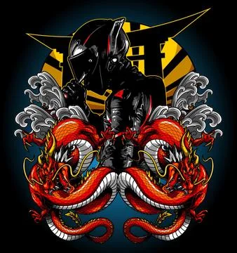 Two dragons and a biker vector template (8) Stock Illustration