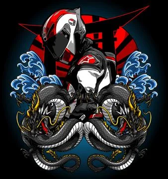 Two dragons and a biker vector template (2) Stock Illustration