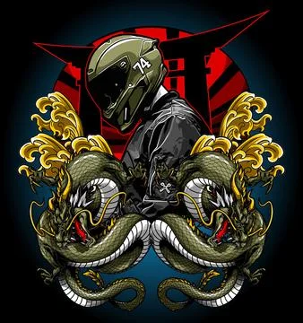 Two dragons and a biker vector template (6) Stock Illustration