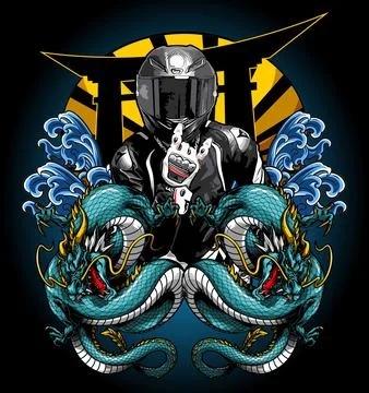 Two dragons and a biker vector template (3) Stock Illustration