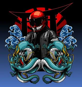 Two dragons on a biker background Stock Illustration