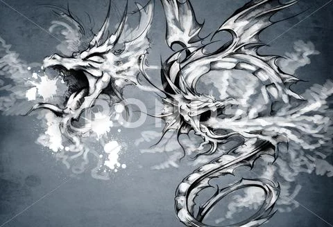 Two dragons, fantasy illustration Stock Illustration
