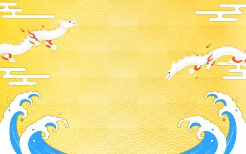 Two dragons flying above the waves (serpents) in Japanese New Year, 2024 Ye.. Ilustração Stock
