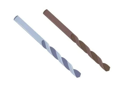 Two drill bits, one silver and one brown, on a white background Stock Illustration