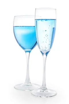 Two drinking glasses with blue liquid isolated with clipping path Foto stock