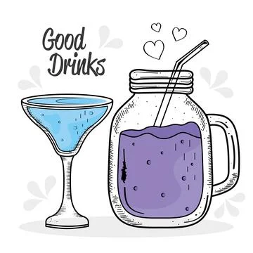 Two drinks purple and blue colors drawing icons Stock Illustration