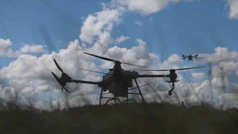 Two drones take off into the sky 스톡 동영상 247505148