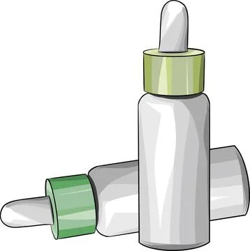 Two Dropper Bottles with Caps in Minimalist Composition Stock Illustration