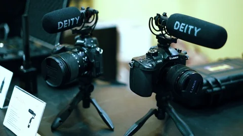 Two DSLR Camera Hanging on Gimbal With Mic Stock Footage 130064372
