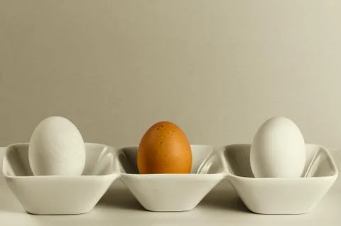 Two duck eggs an one chicken egg in the middle Foto stock